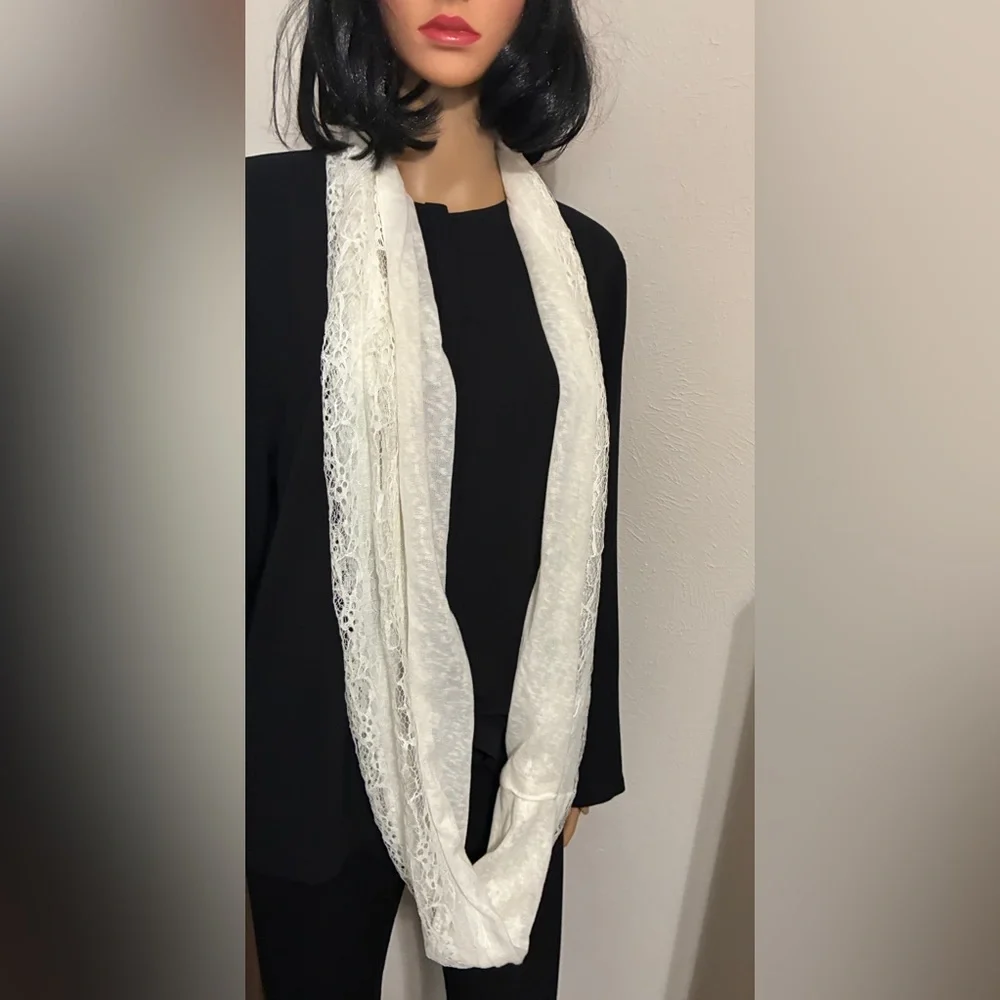 79” Elegant Cream Lace Infinity Scarf. Casual. Dressy. Preppy. Feminine.